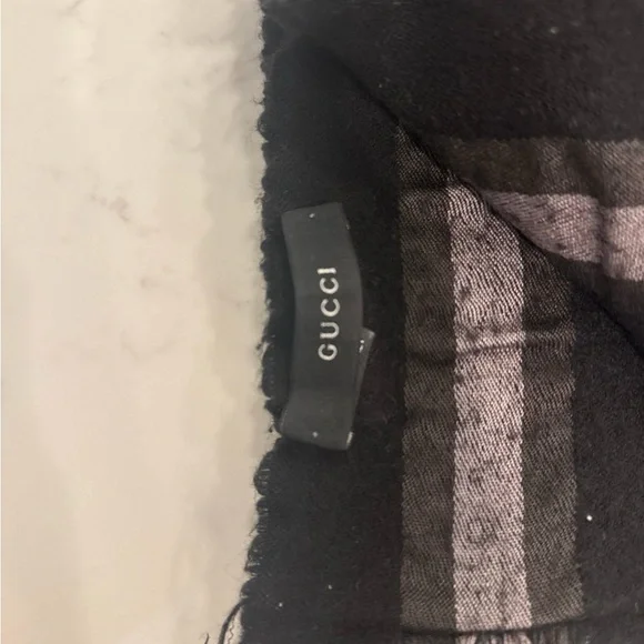 Gucci Black Scarf with Gray Stripe Detail - Picture 3 of 12
